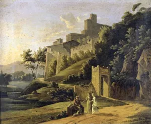 Landscape with a Fortress and a Beggar by Jean Victor Bertin Oil Painting