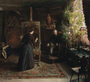 The Danish Artist Bertha Wegmann Painting a Portrait by Jeanna Bauck Oil Painting