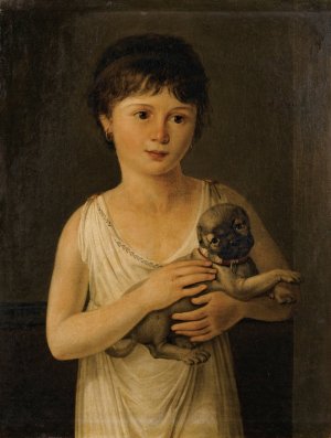 Portrait Of A Little Girl With Her Carlin by Jeanne Elisabeth Chaudet Oil Painting