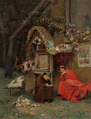 Adding Up The Donations by Jehan Georges Vibert Oil Painting