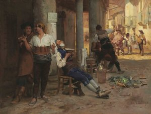 Barbier ambulant, Espagne by Jehan Georges Vibert Oil Painting