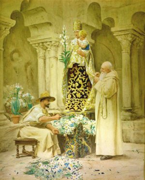Preparations for the Procession by Jehan Georges Vibert Oil Painting