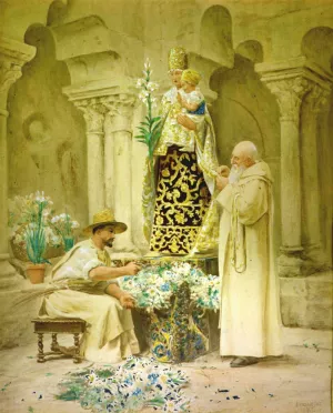 Preparations for the Procession by Jehan Georges Vibert Oil Painting