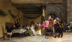 The Departure of the Newlyweds by Jehan Georges Vibert Oil Painting