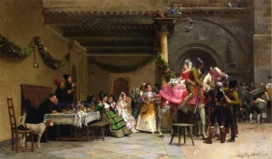 The Departure of the Newlyweds by Jehan Georges Vibert Oil Painting