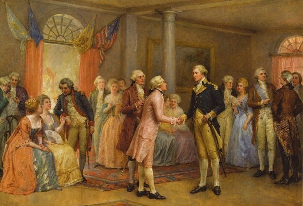 Main Product Photo of Washington Greeting Lafayette at Mount Vernon, 1784 Painting by Jennie Augusta Brownscombe