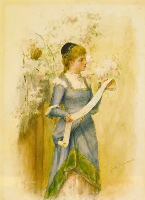 Woman with Scroll by Jennie Augusta Brownscombe Oil Painting