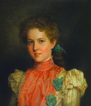 Young Woman in Pink and Green by Jennie Augusta Brownscombe Oil Painting