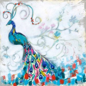 Confetti Peacock II by Jennifer Goldberger Oil Painting