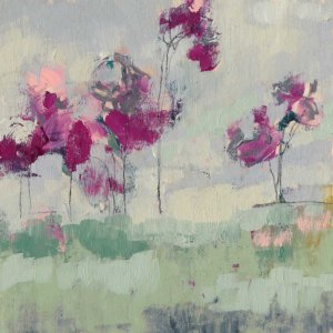 Fuchsia Treeline I by Jennifer Goldberger Oil Painting