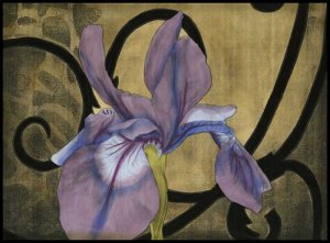 Iris & Scrolls I Oil painting by Jennifer Goldberger
