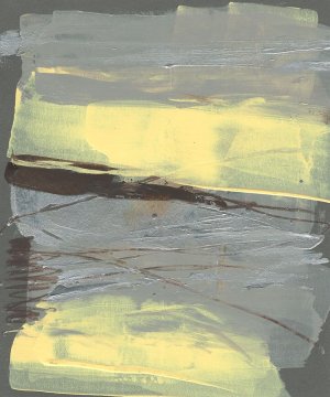 Lemon & Silver Swipe I by Jennifer Goldberger Oil Painting