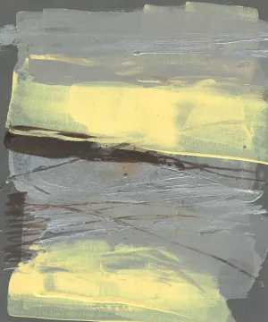Lemon & Silver Swipe I Oil Painting by Jennifer Goldberger - Contemporary