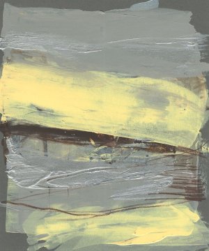 Lemon & Silver Swipe II Oil Painting by Jennifer Goldberger - Contemporary