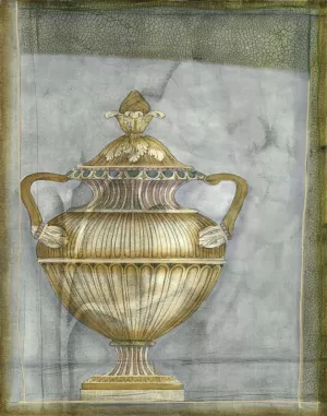 Small Urn and Damask II (ST) Oil Painting by Jennifer Goldberger - Contemporary