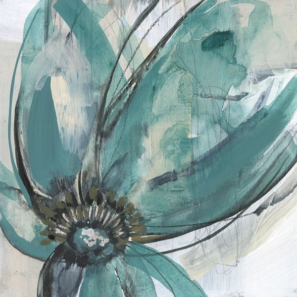 Teal Petals I by Jennifer Goldberger - Hand-Painted Oil Painting Reproduction