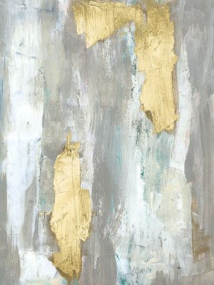 Textured Neutrals & Gold I Oil Painting by Jennifer Goldberger - Contemporary