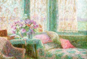 Table with Flowers by Jenny Montigny Oil Painting