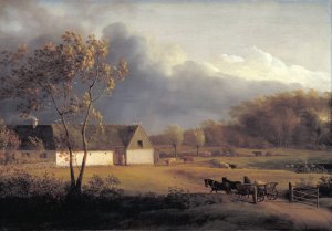 A Storm Brewing behind a Farmhouse in Zealand by Jens Juel Oil Painting
