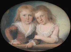 Kontorchef H.E. Moe's to born Oil painting by Jens Juel
