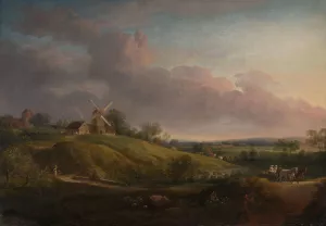 Landscape with a Church and a Mill by Jens Juel Oil Painting