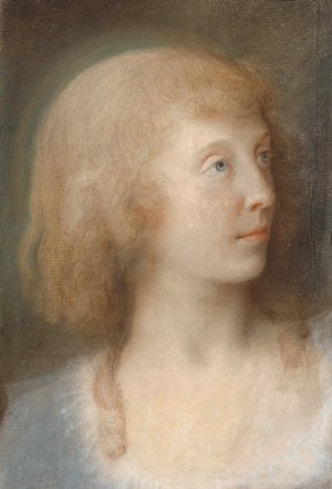 Portraet af Anna Barbara Damkier, trekvart profil mod venstre Oil painting by Jens Juel