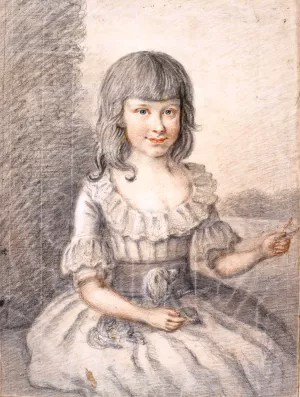 Portraet af en lille pige med en hund Oil painting by Jens Juel