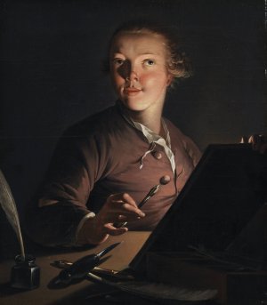Self-portrait by Candlelight by Jens Juel Oil Painting