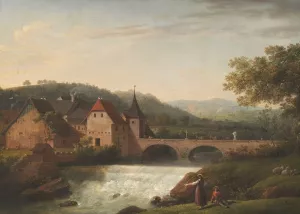 The Bridge and the Waterfall at Dornach, Switzerland by Jens Juel The Bridge and the Waterfall at Dornach, Switzerland by Jens Juel Oil Painting