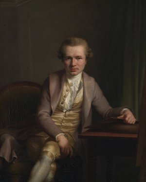 The Engraver Johann Friderich Clemens at his Work Table by Jens Juel Oil Painting
