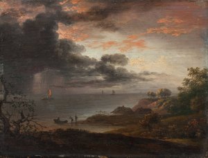 Tordenregn nedstyrtende i havet by Jens Juel Oil Painting
