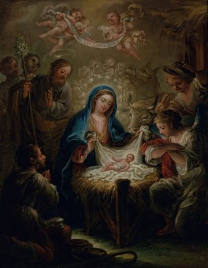 The Adoration of the Sheperds by Jeronimo Ezquerra Oil Painting