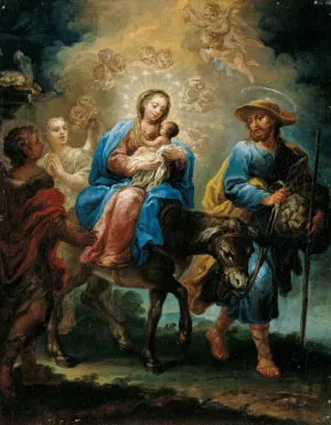 The Flight into Egypt by Jeronimo Ezquerra Oil Painting