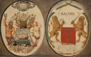 The Arms of the Dutch East India Company and of the Town of Batavia by Jeronimus Becx II Oil Painting