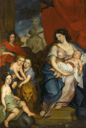 Portrait of Queen Maria Casimire with children by Jerzy Eleuter Szymonowicz Siemiginowski Oil Painting