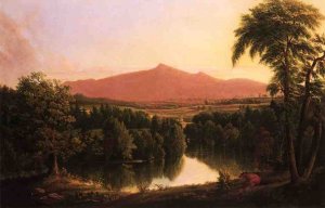 Landscape by a River with Mountains in the Distance Oil painting by Jesse Talbot