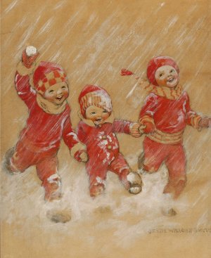 Children Playing in the Snow by Jessie Willcox Smith Oil Painting