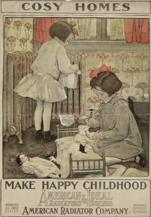 Cosy homes make happy childhood American Radiators and Ideal Boilers by Jessie Willcox Smith Oil Painting