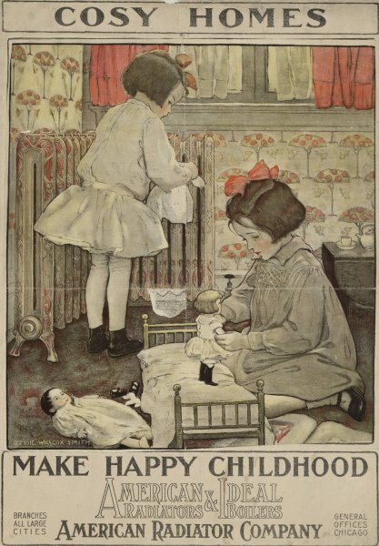 Main Product Photo of Cosy homes make happy childhood American Radiators and Ideal Boilers  Painting by Jessie Willcox Smith