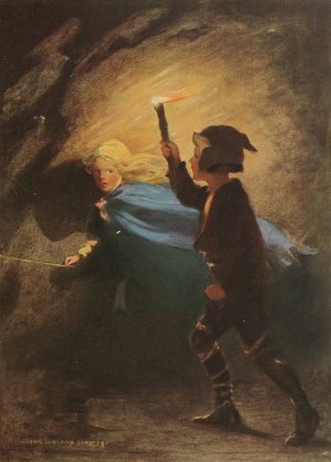 Curdie went on after her, flashing his torch about by Jessie Willcox Smith Oil Painting
