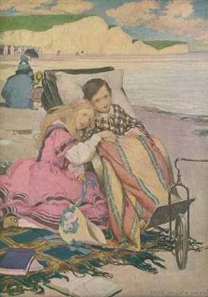 Paul Dombey and Florence on the beach at Brighton. by Jessie Willcox Smith Oil Painting