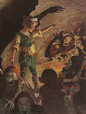 The goblins fell back a little when he began, and made horrible grimaces all through the rhyme by Jessie Willcox Smith Oil Painting