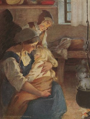 There sat his mother by the fire, and in her arms lay the prmcess fast asleep by Jessie Willcox Smith Oil Painting
