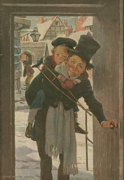 Main Product Photo of Tiny Tim and Bob Cratchit on Christmas Day  Painting by Jessie Willcox Smith
