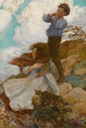 Two Children on a Windswept Hill by Jessie Willcox Smith Oil Painting