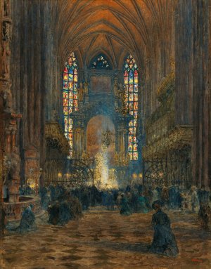 Mass at St. Stephen's Cathedral by Jindrich Tomec Oil Painting
