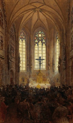 Solemn Mass in the Hofburg chapel by Jindrich Tomec Oil Painting