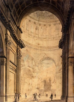 The Interior Of St Paul's Cathedral by Thomas Malton Jnr. Oil Painting