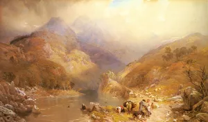 Gate Crag, Borrowdale, Cumberland by Jnr. Richardson - Oil Painting Reproduction