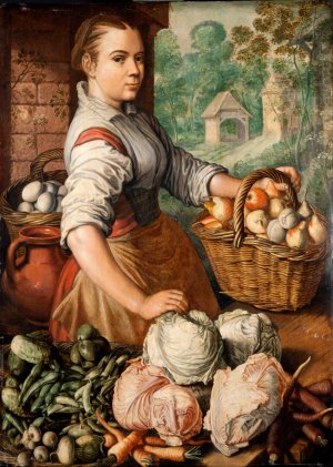 Girl with Vegetables by Joachim Beuckelaer Oil Painting